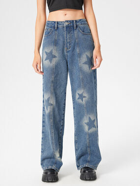 Cider Mid Rise Star Pattern Wide Leg Jeans Womens Small Denim Pants Streetwear